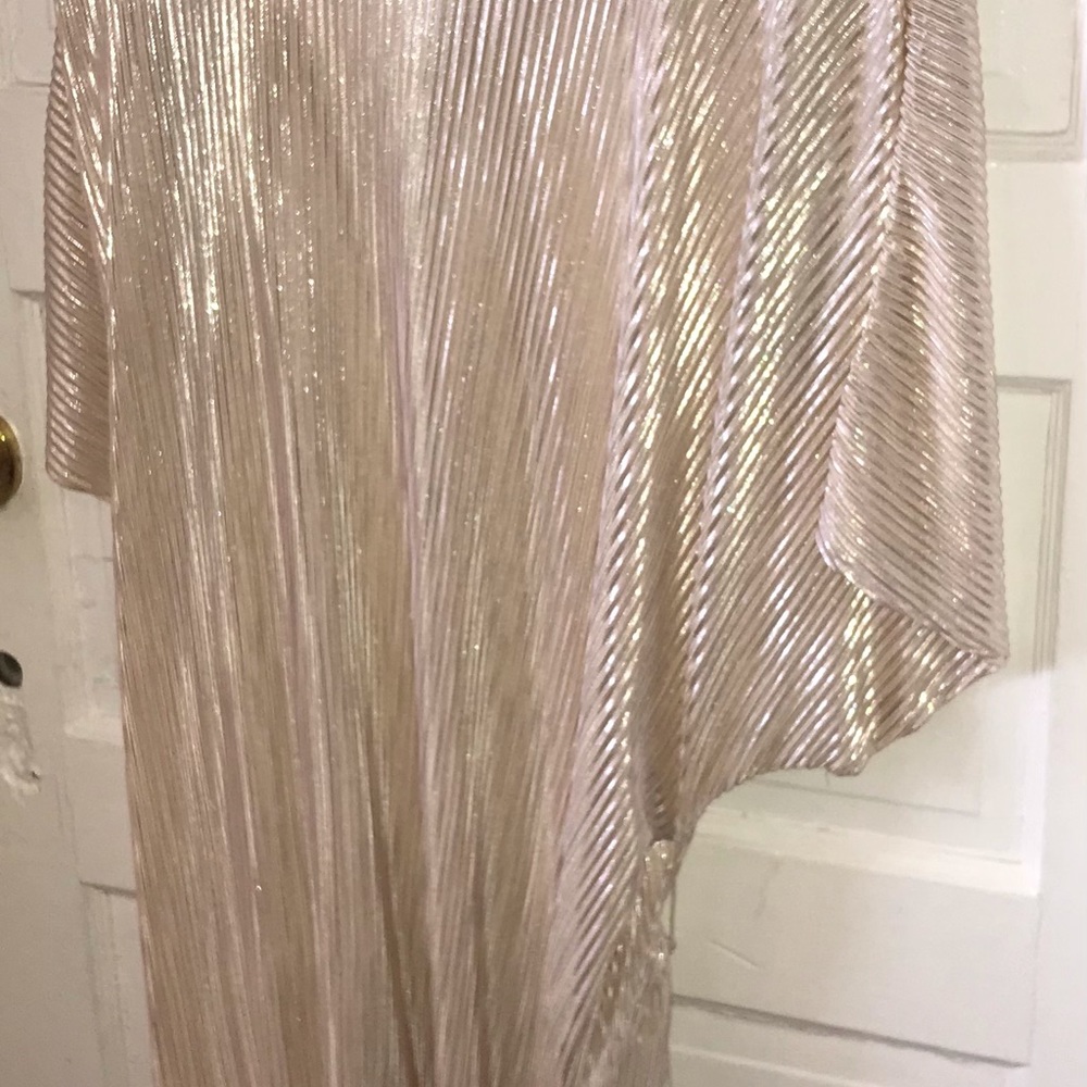 Gold metallic slightly see-through short sleeve long dress